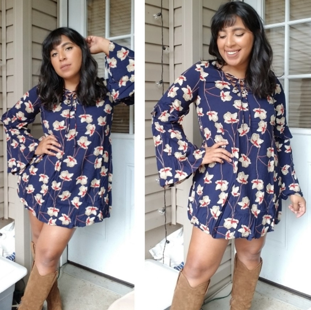 HE LOVES ME NAVY FLORAL MINI SHIFT DRESS